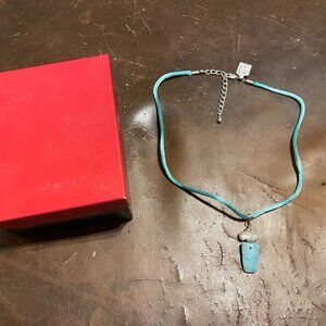 Women's Blue Velvet Cord Adjustable16"+2" Necklace w/ Pearl & Blue Stone Pendant